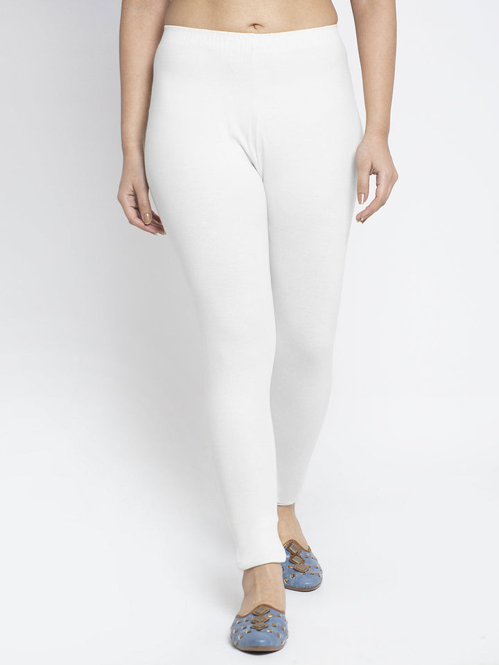 Pure White Modern Combed Lycra Solid Leggings