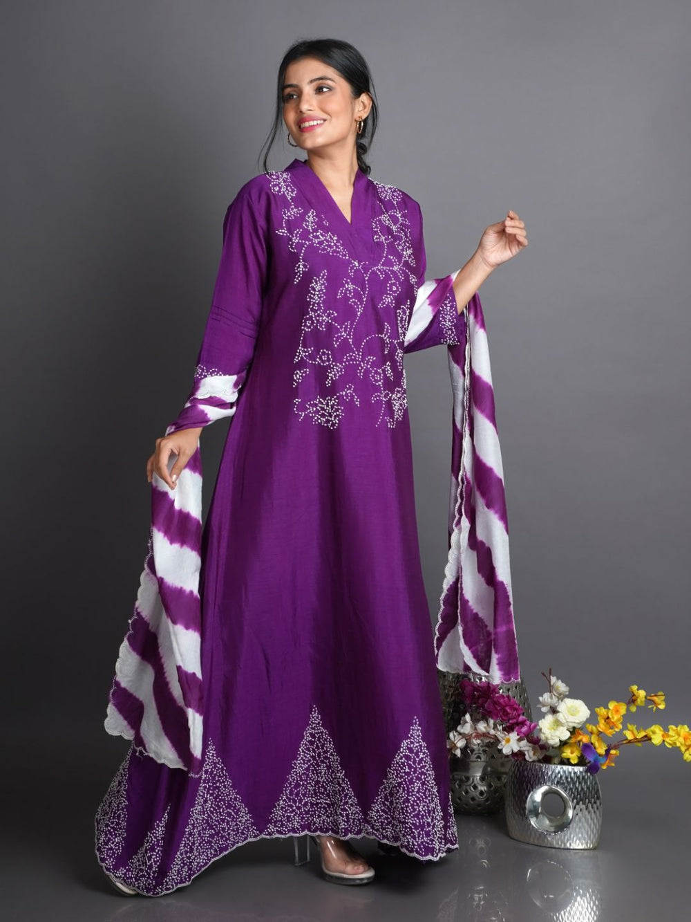 Purple-Silk-Suit-Set-With-Leheriya-Dupatta