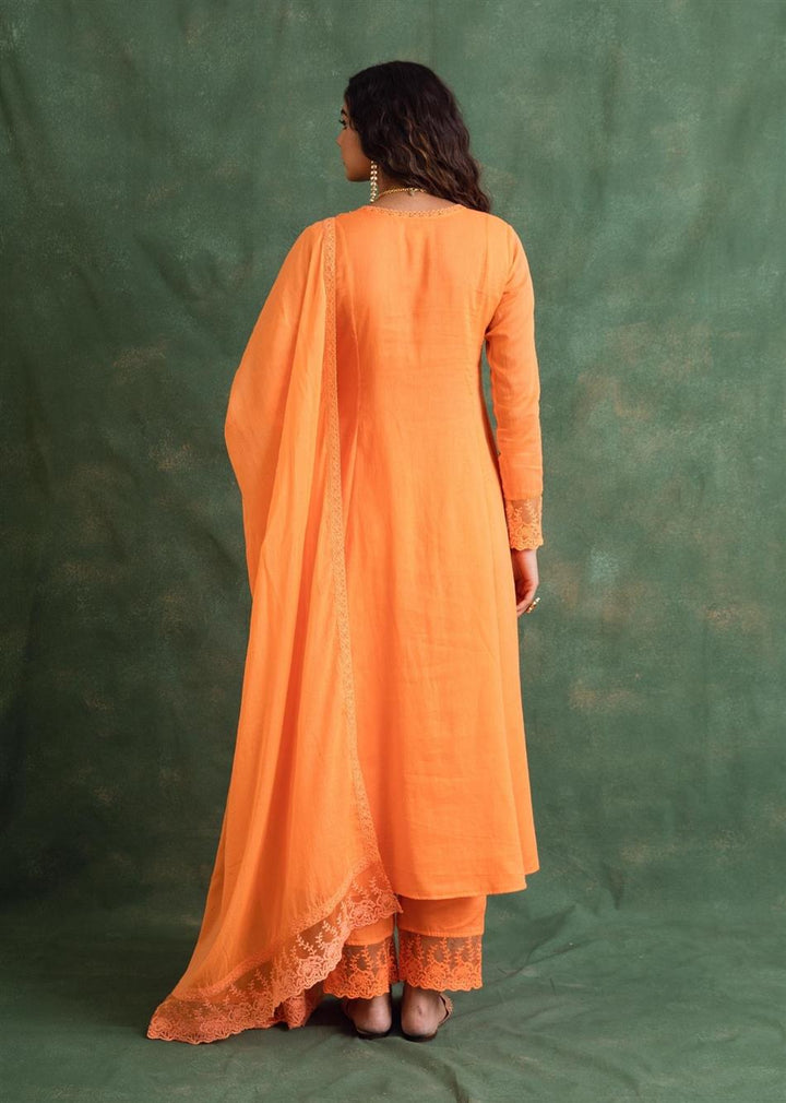 Rangrezee Candy Orange Anarkali Set (Set Of 3)
