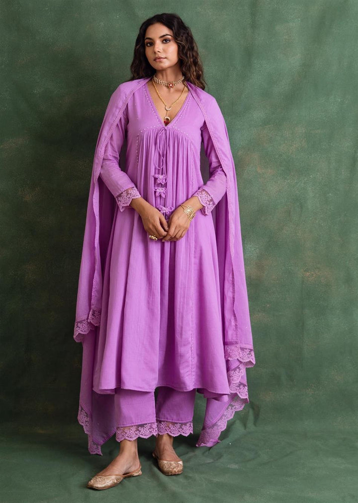 Rangrezee Lavender Anarkali Set (Set Of 3)