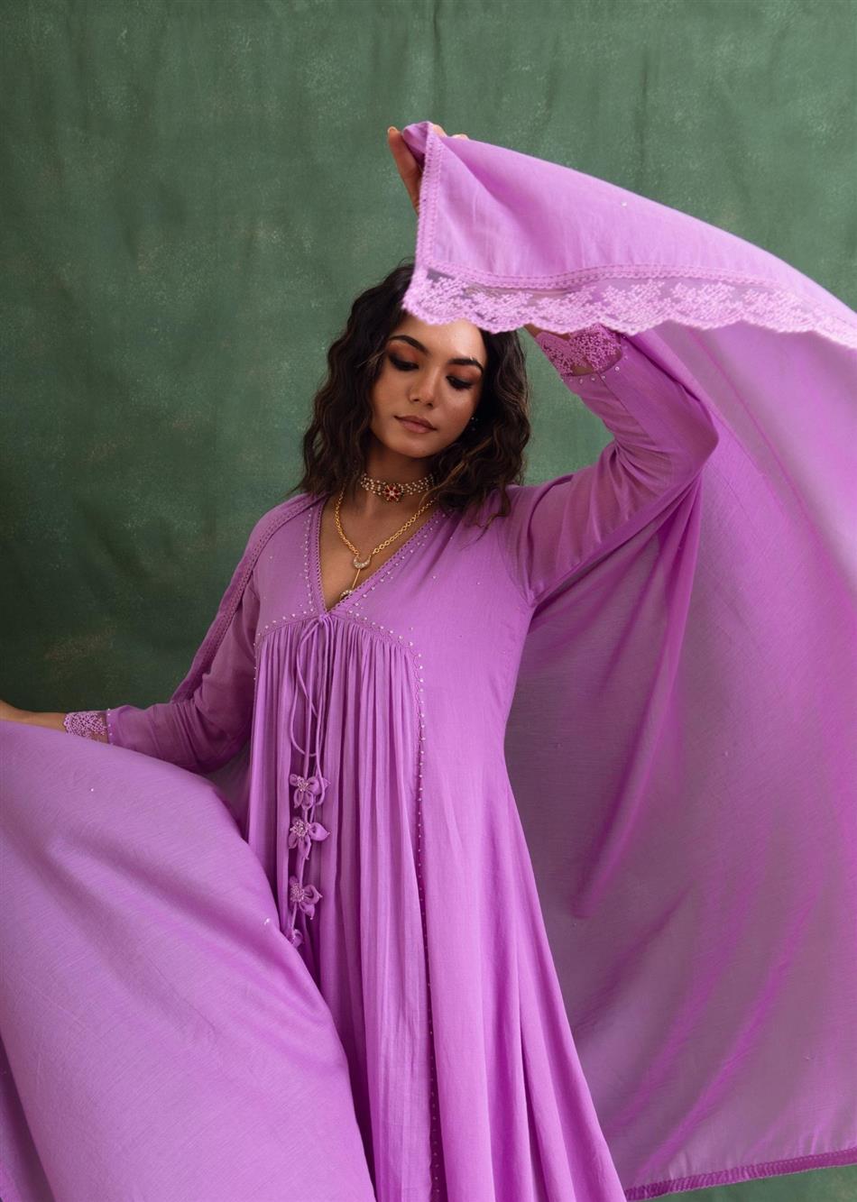 Rangrezee Lavender Anarkali Set (Set Of 3)