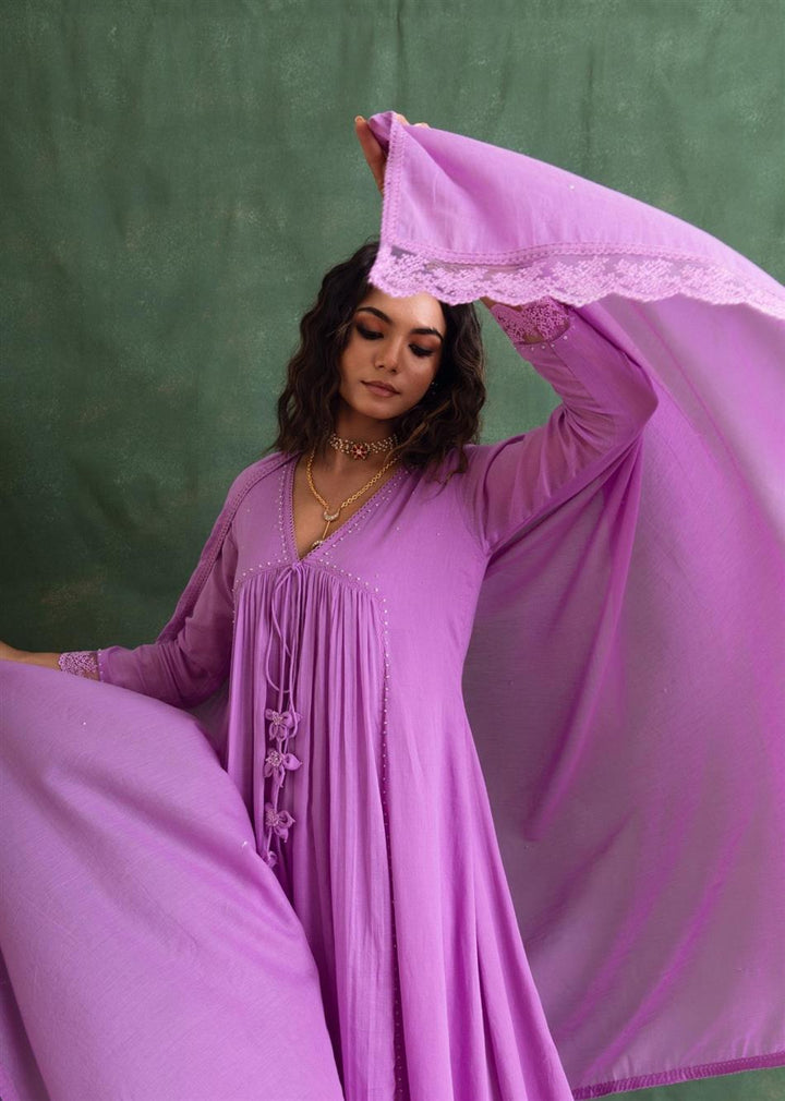 Rangrezee Lavender Anarkali Set (Set Of 3)