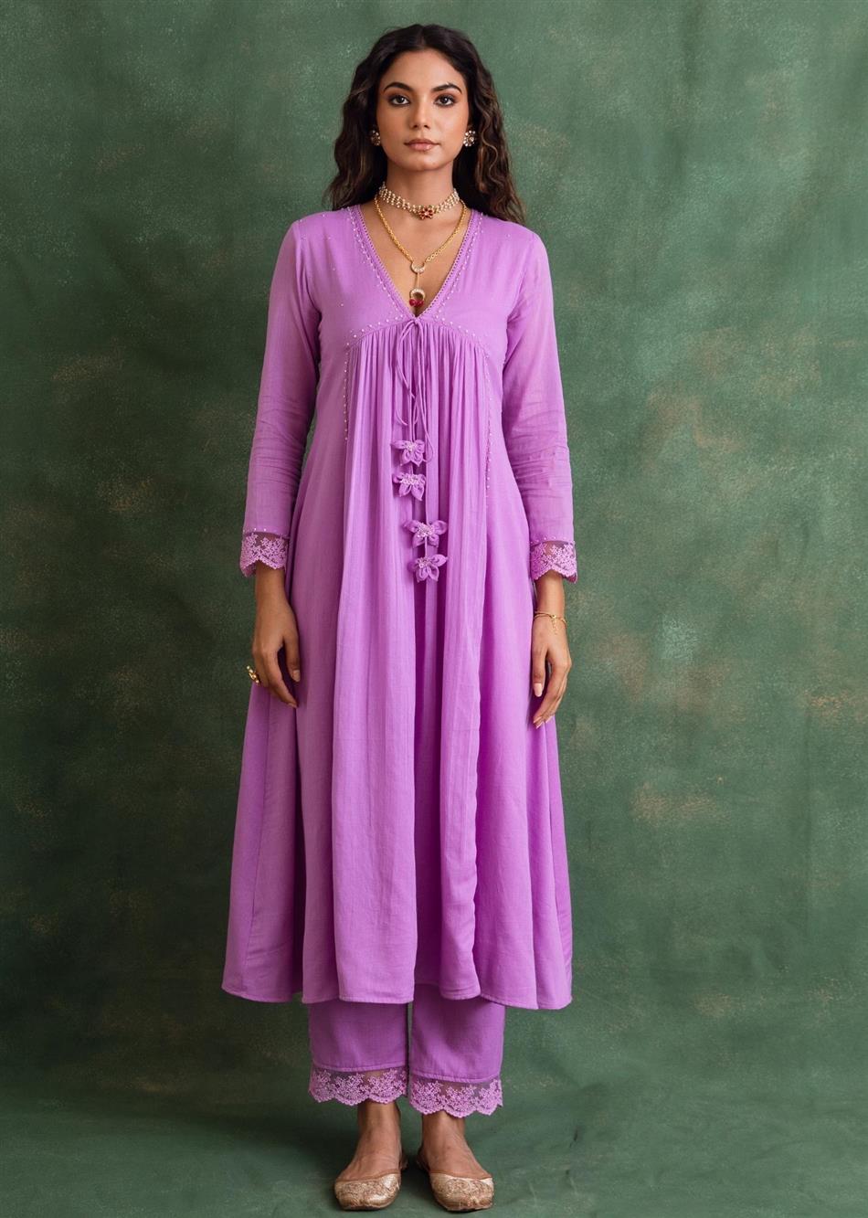 Rangrezee Lavender Anarkali Set (Set Of 3)
