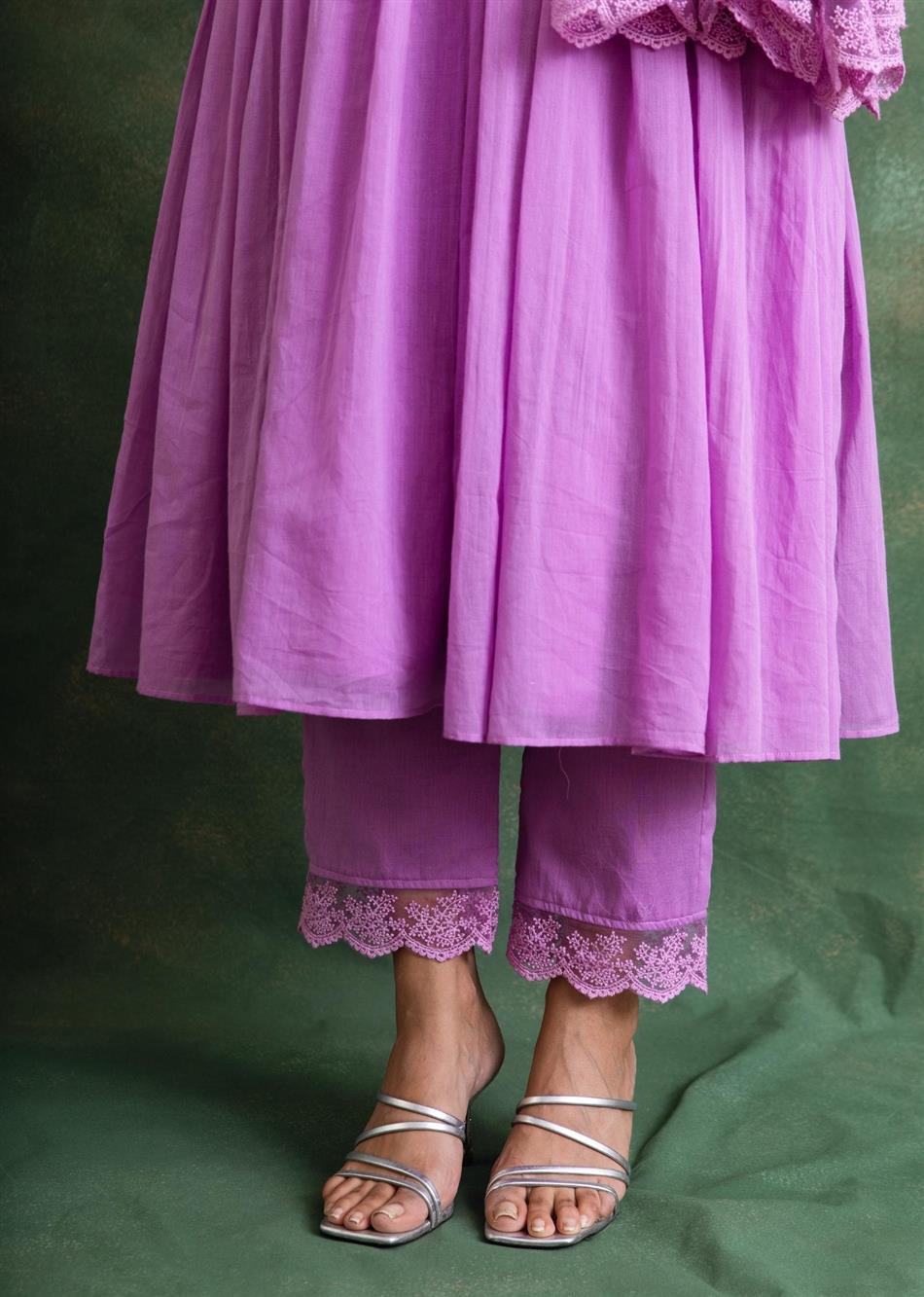 Rangrezee Lavender Key Hole Anarkali Set (Set Of 3)