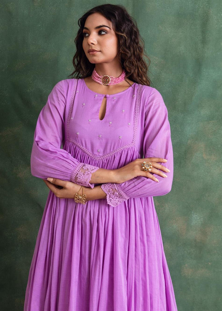 Rangrezee Lavender Key Hole Anarkali Set (Set Of 3)