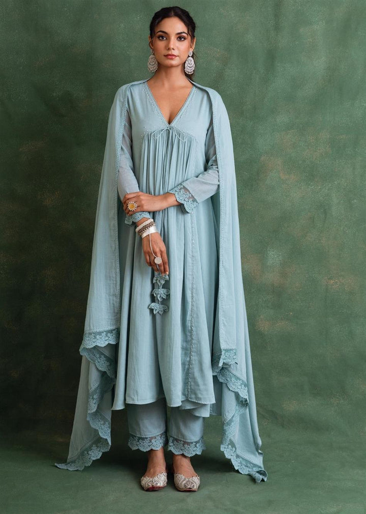 Rangrezee Powder Blue Anarkali Set (Set Of 3)
