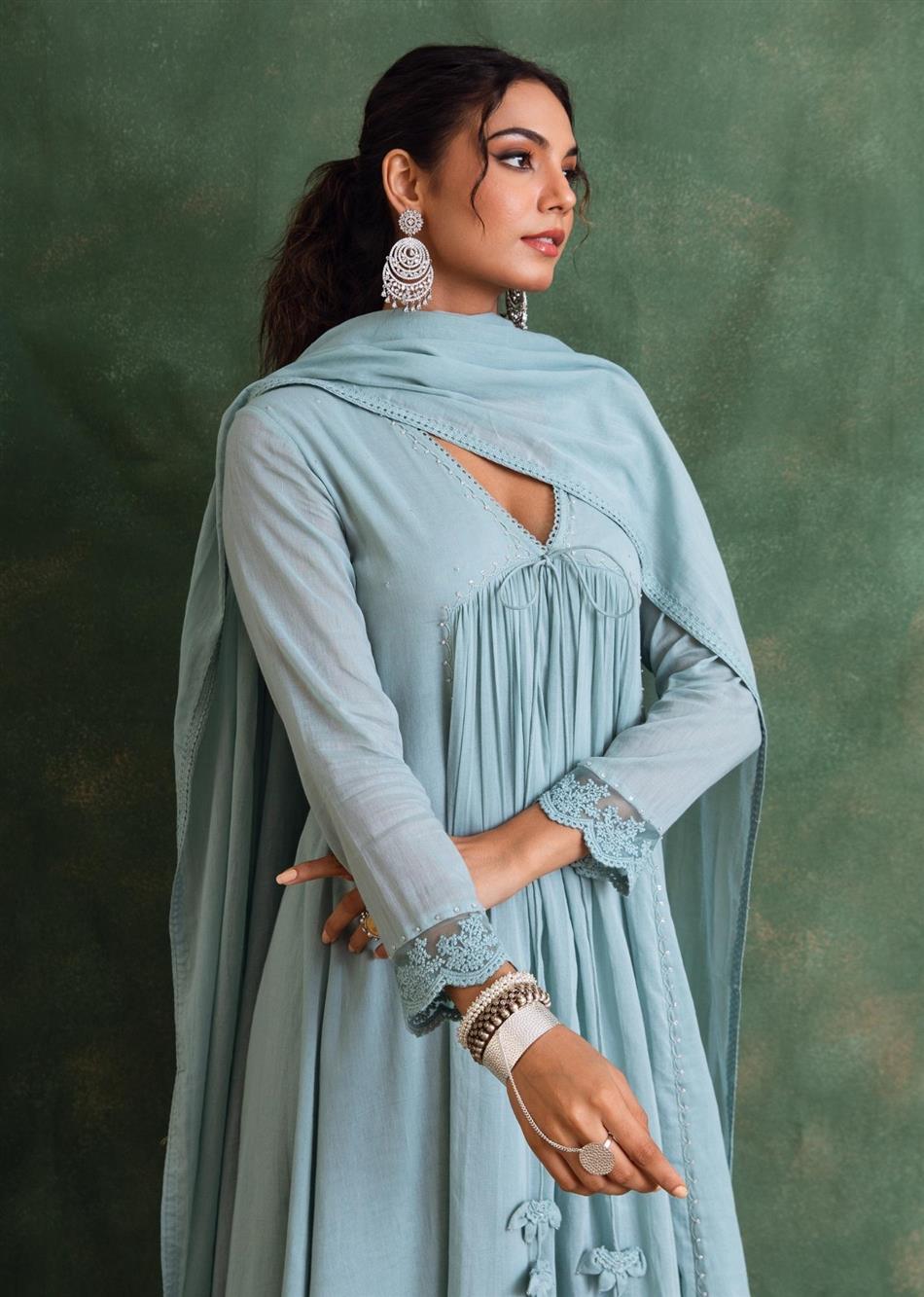 Rangrezee Powder Blue Anarkali Set (Set Of 3)
