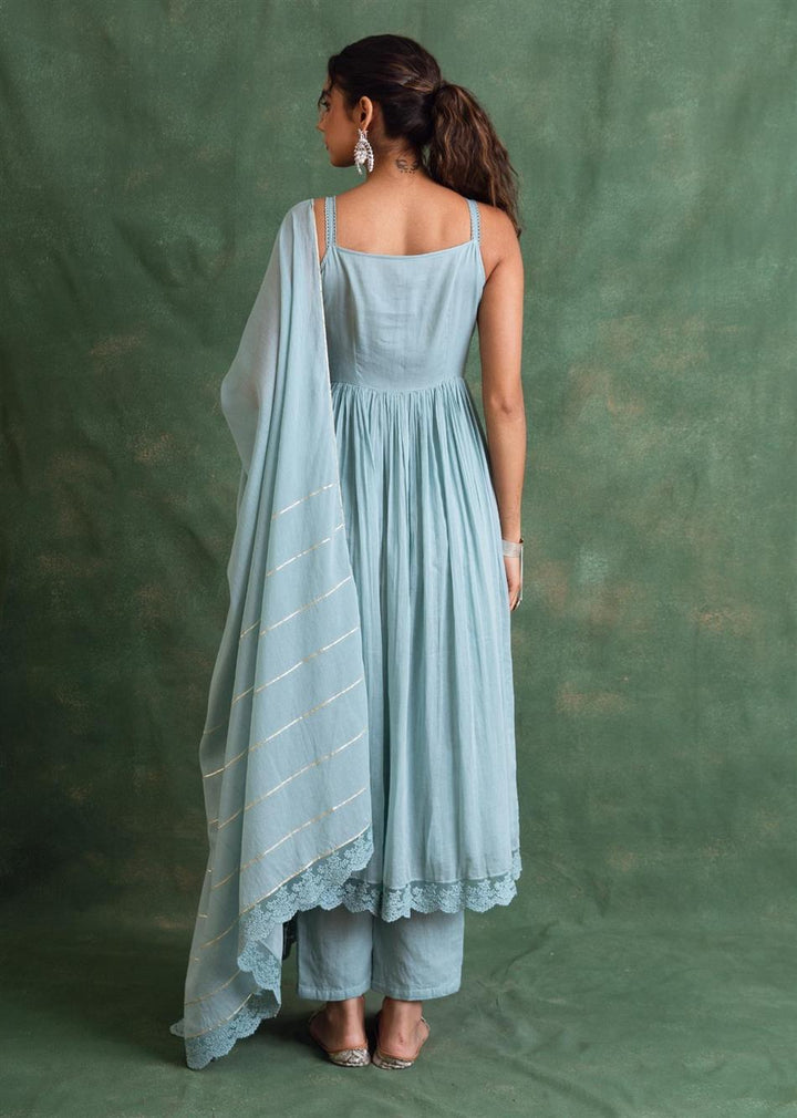 Rangrezee Powder Blue Strappy Anarkali Set (Set Of 3)