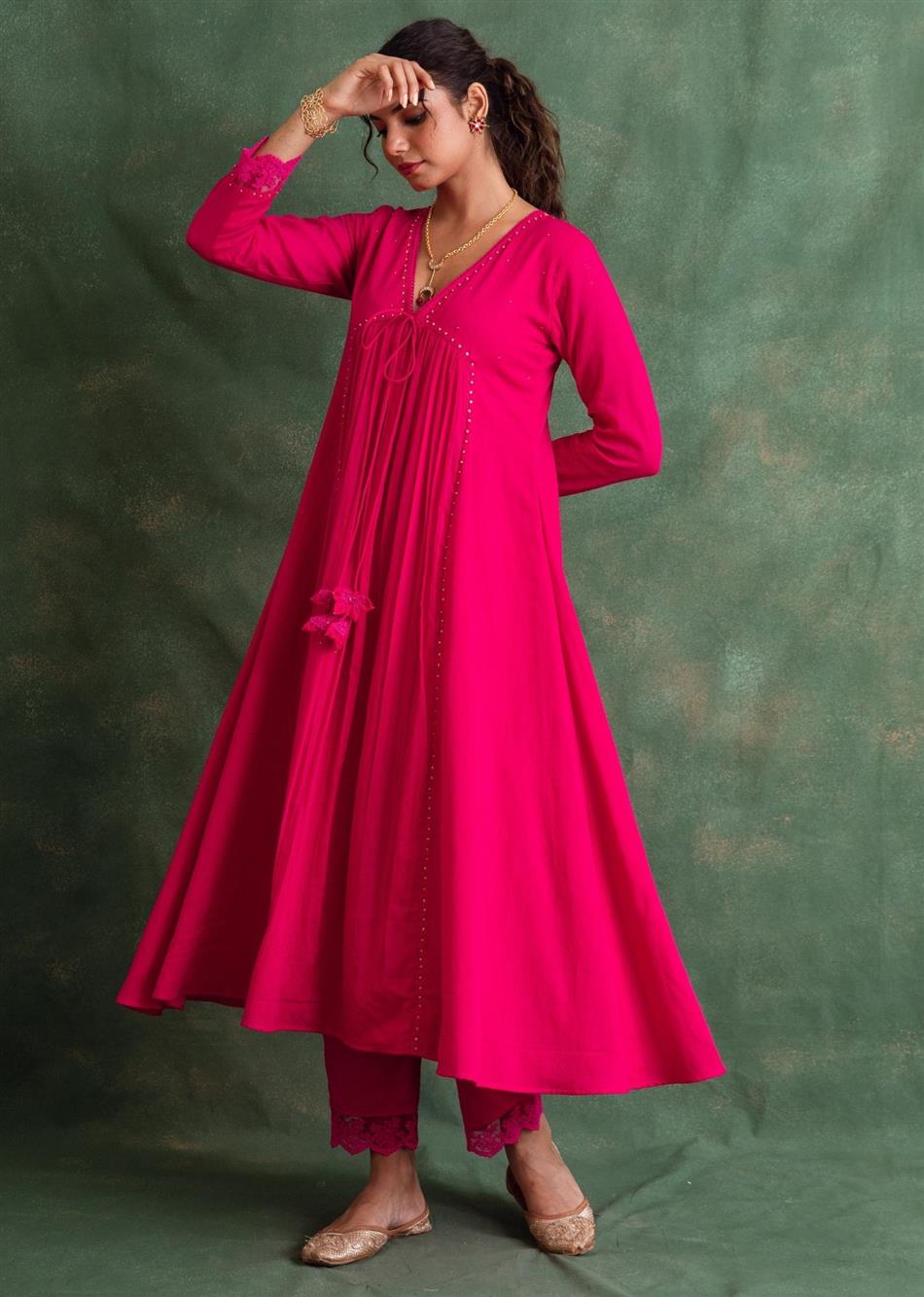 Rangrezee Rani Pink Anarkali Set (Set Of 3)