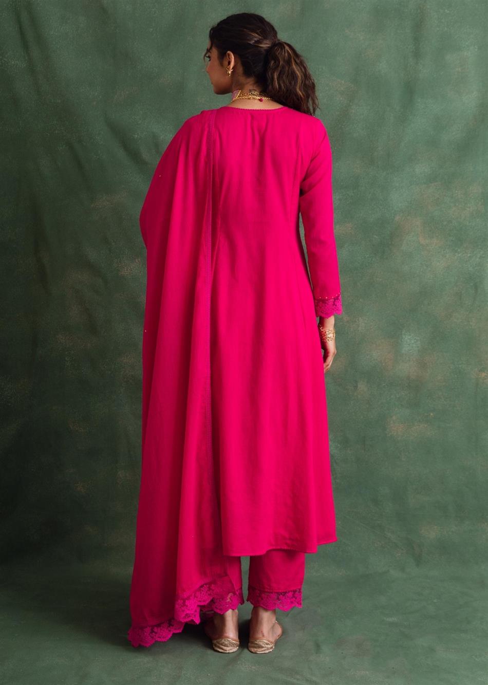 Rangrezee Rani Pink Anarkali Set (Set Of 3)