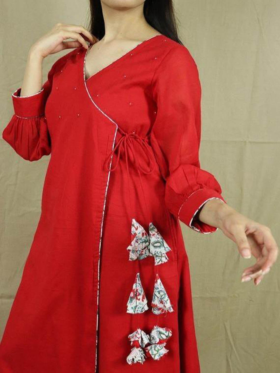Red-Angrakha-Kurta-And-Pants-Set-(Set-Of-3)