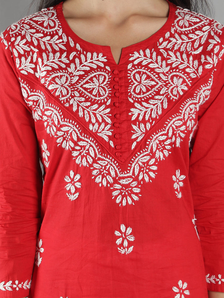 Red-Cotton-Chikan-Kurta-in-White-Embroidery