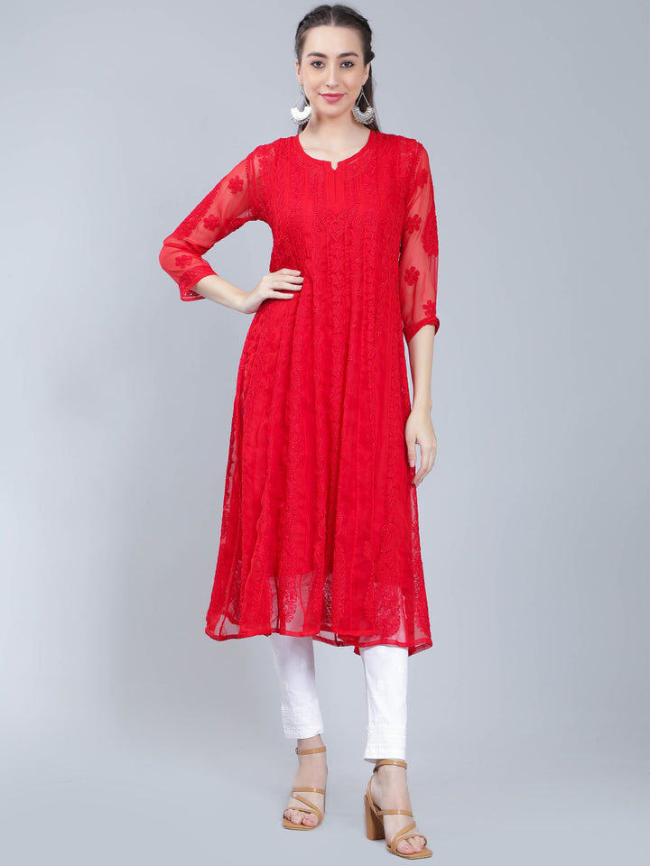 Red-Georgette-Chikan-Anarkali-Kurta-Only
