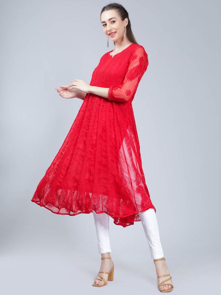 Red-Georgette-Chikan-Anarkali-Kurta-Only
