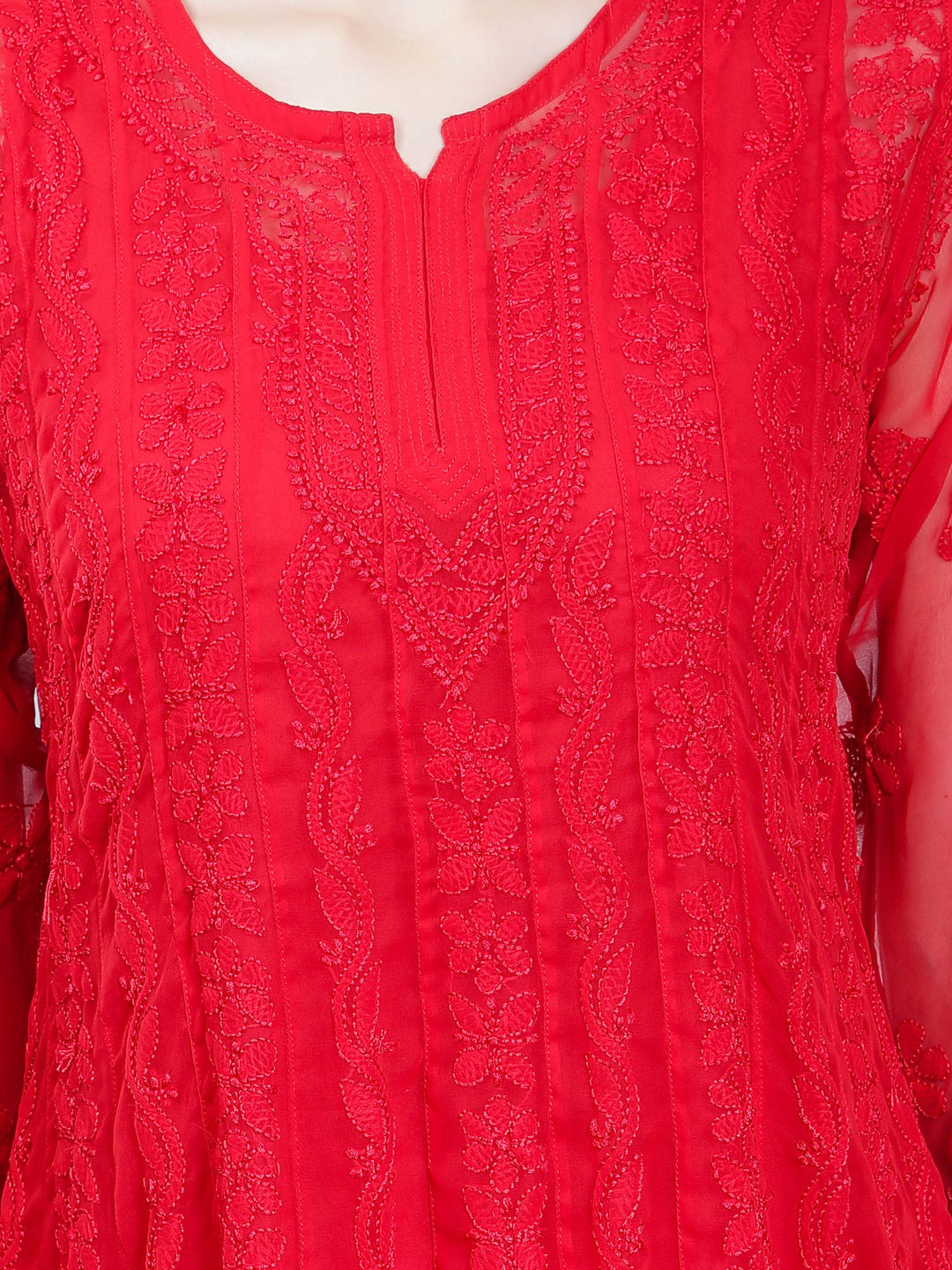 Red-Georgette-Chikan-Anarkali-Kurta-Only