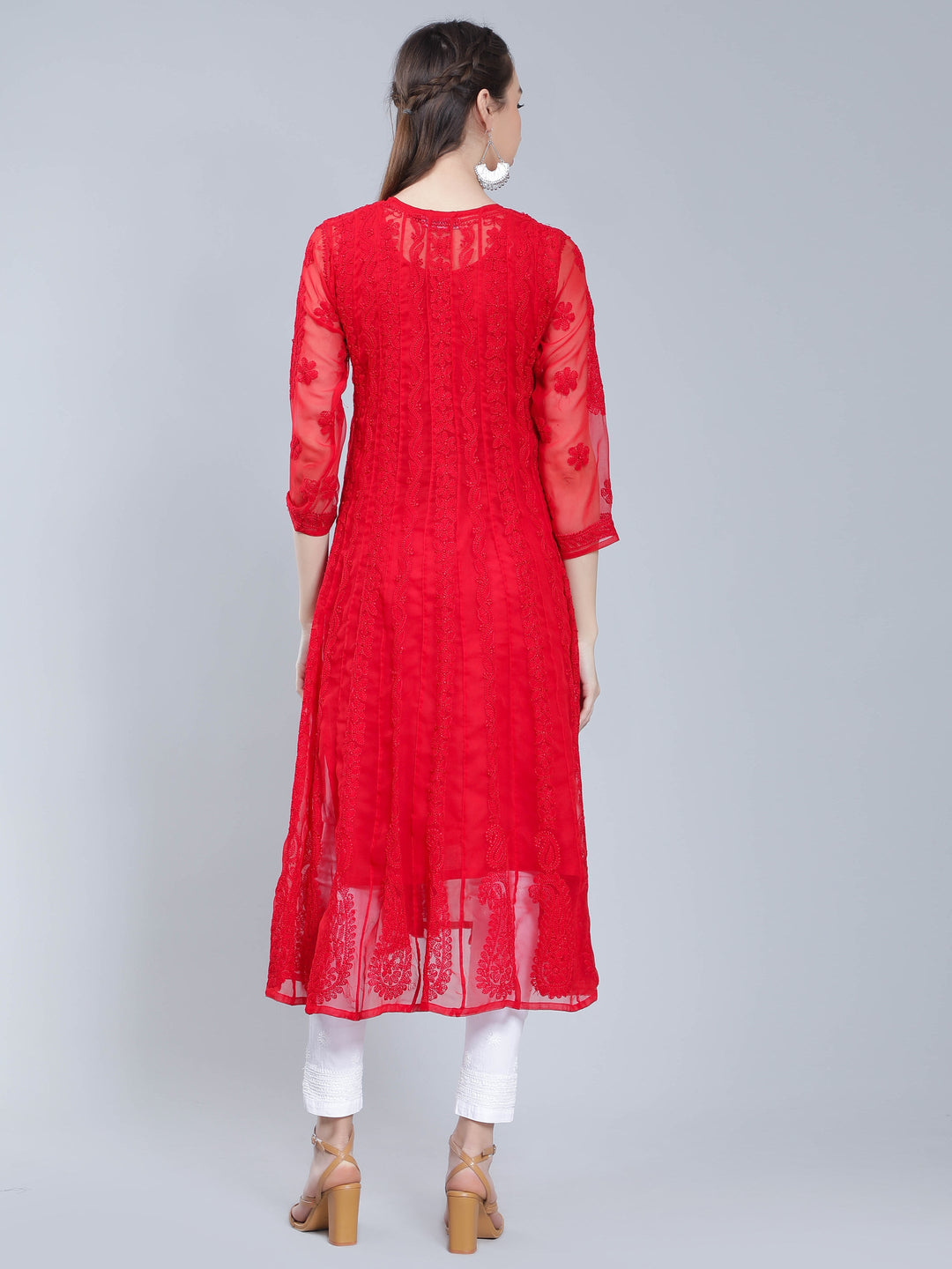 Red-Georgette-Chikan-Anarkali-Kurta-Only