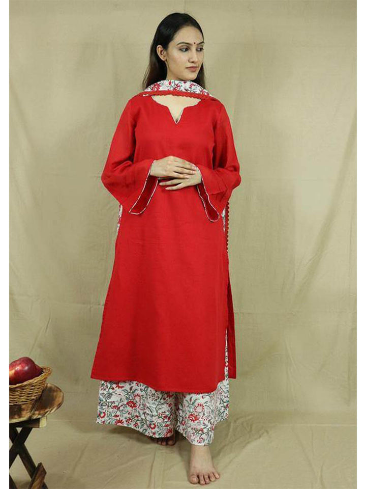 Red-Loose-Kurta-Palazzo-&-Dupatta