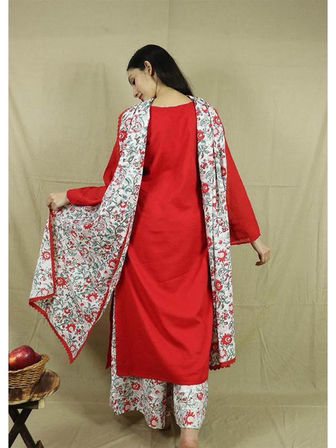 Red-Loose-Kurta-Palazzo-&-Dupatta