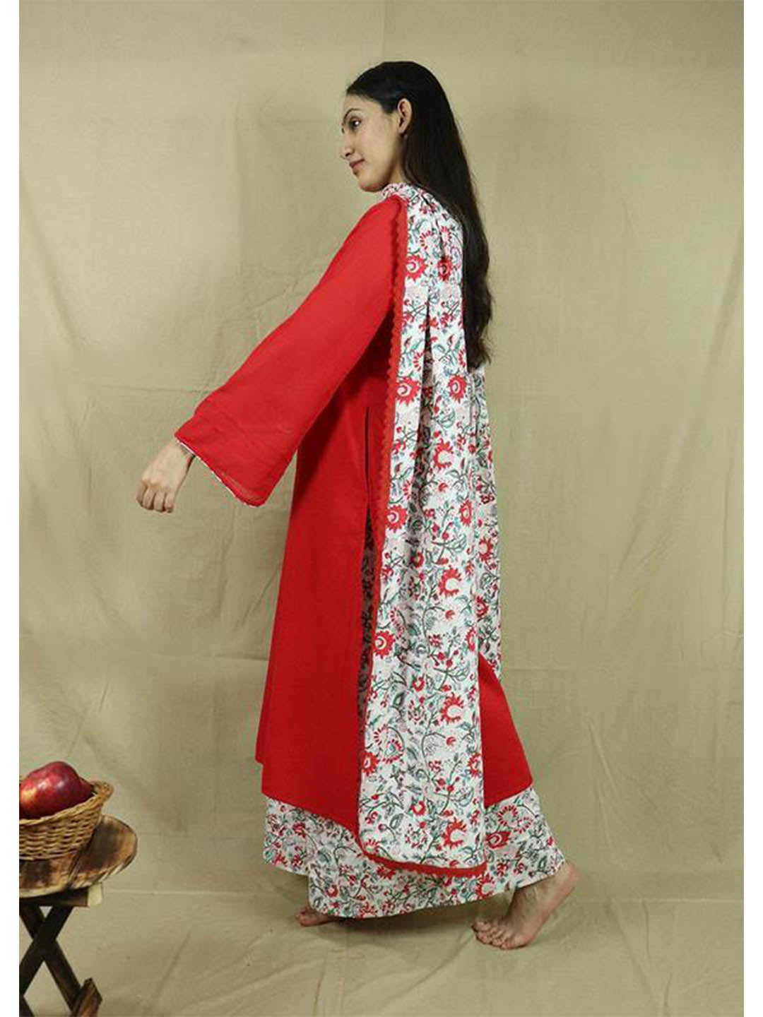 Red-Loose-Kurta-Palazzo-&-Dupatta