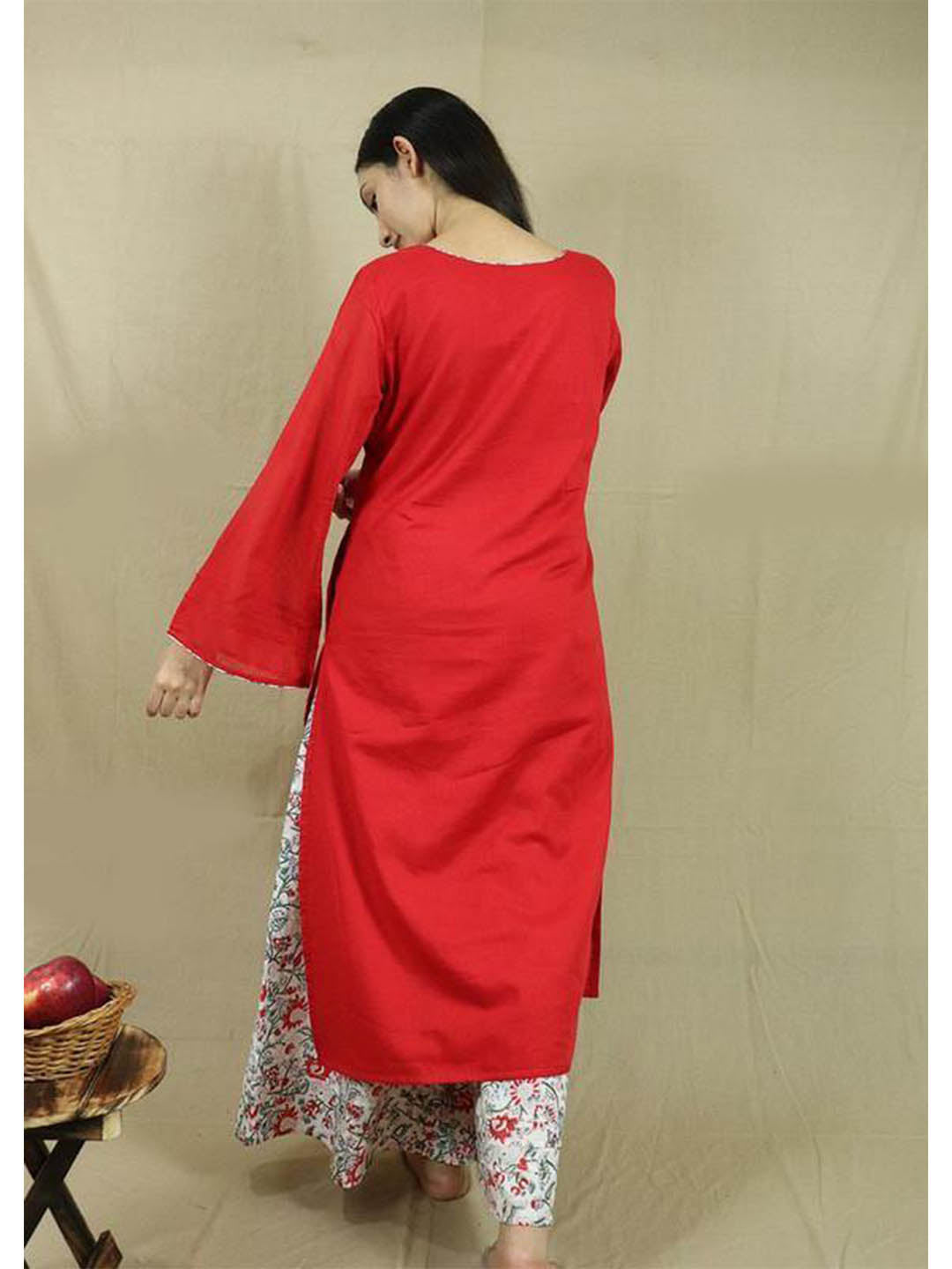 Red-Loose-Kurta-Palazzo-&-Dupatta