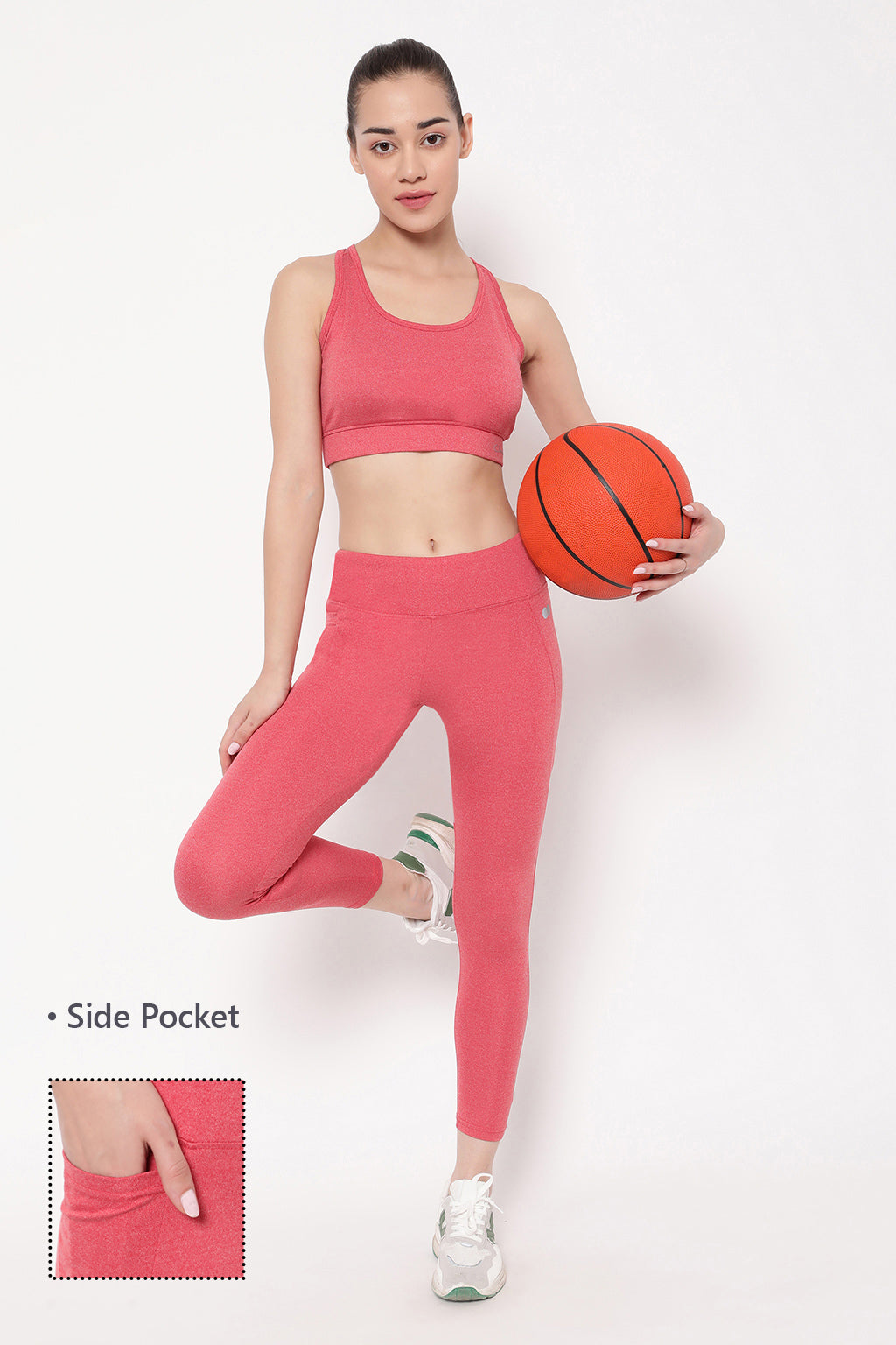 Red Melange High-Rise Active Tights with Side Pockets