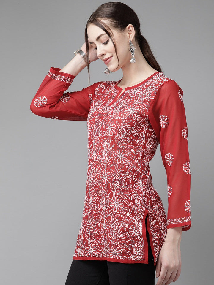 Red-Straight-Chikan-Kurti-Only