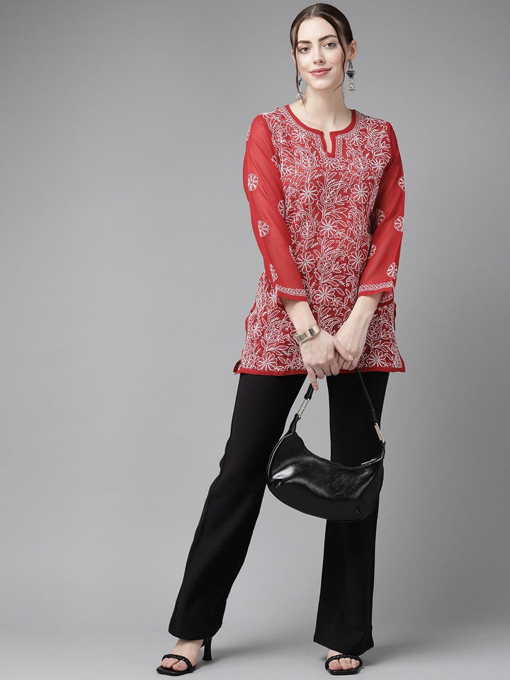 Red-Straight-Chikan-Kurti-Only