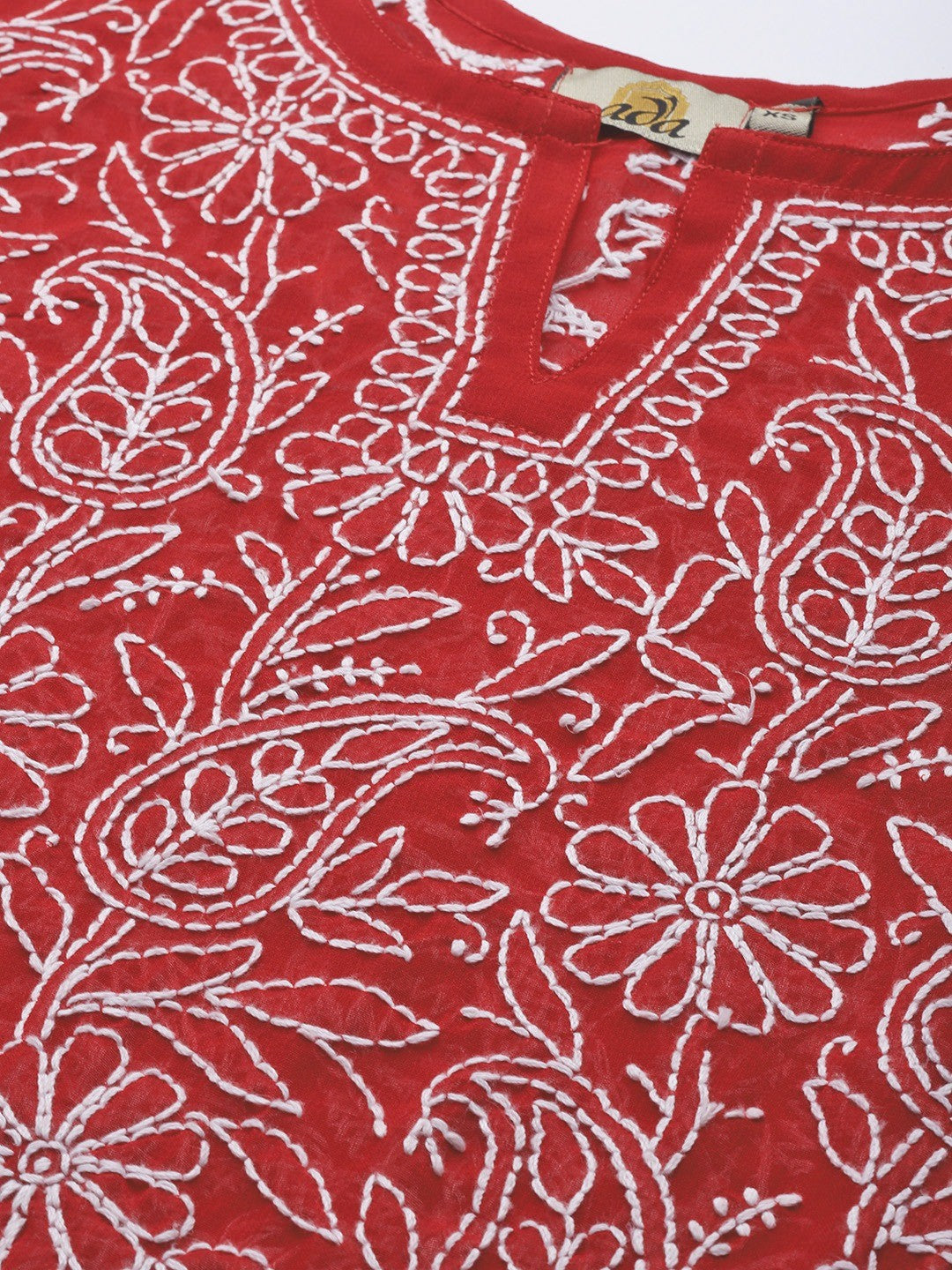 Red-Straight-Chikan-Kurti-Only