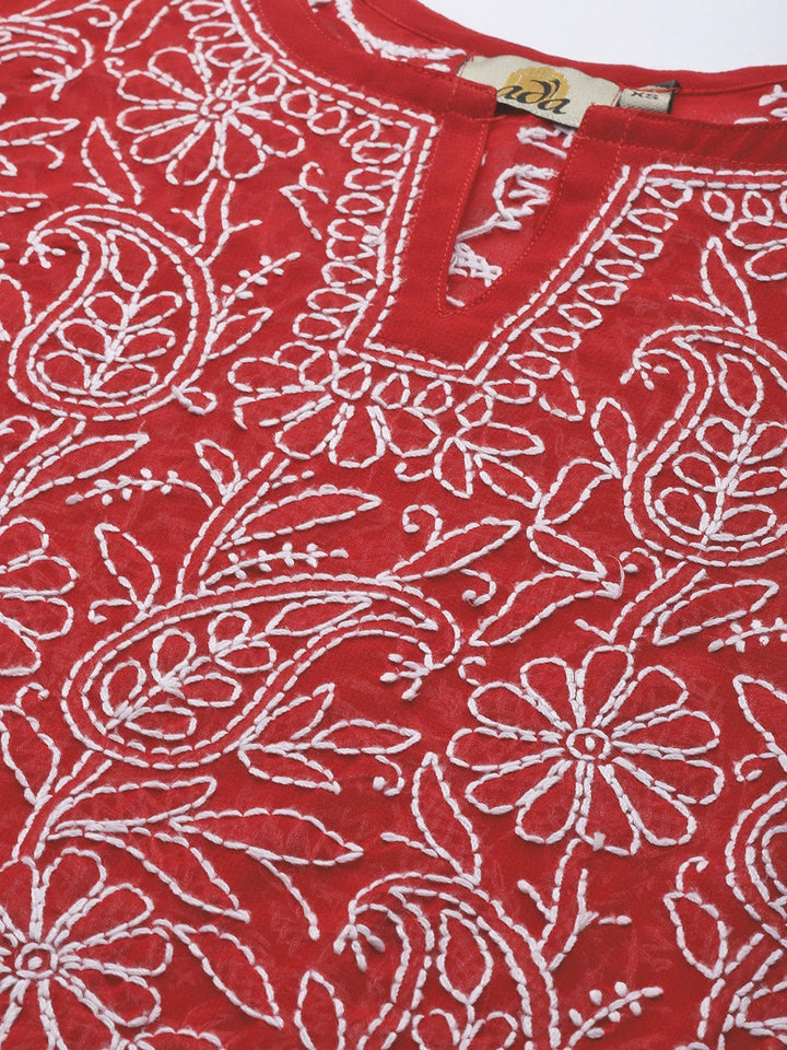 Red-Straight-Chikan-Kurti-Only