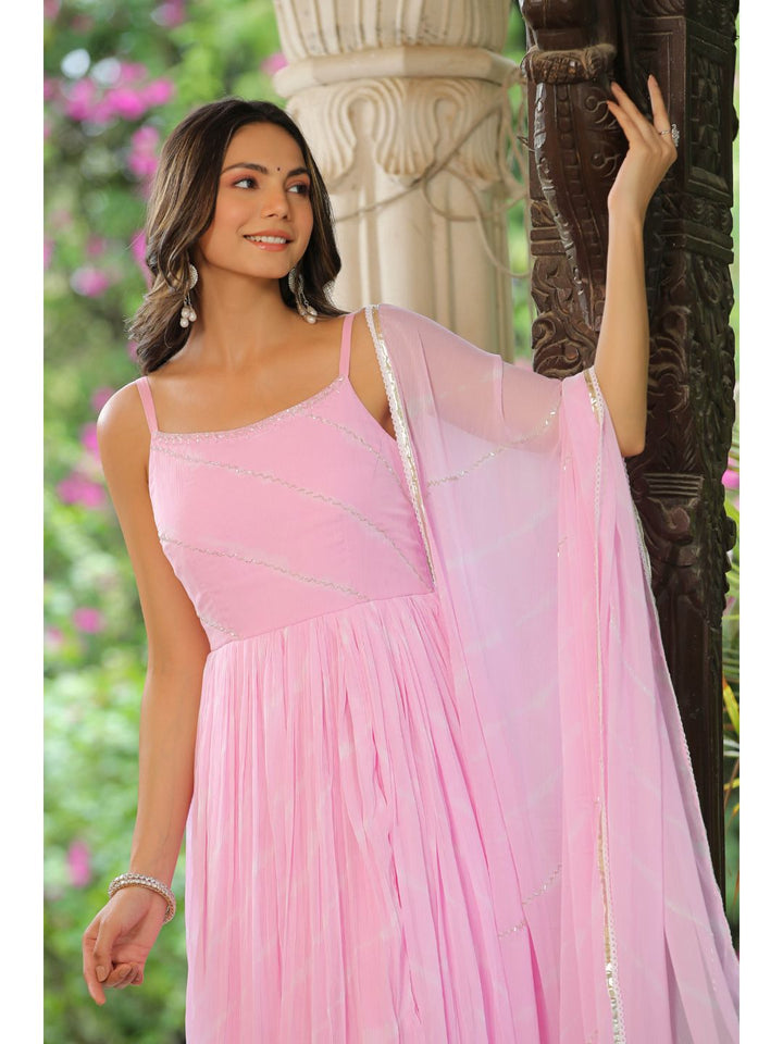 Rose Pink Handwork Leheriya Chiffon Suit Set