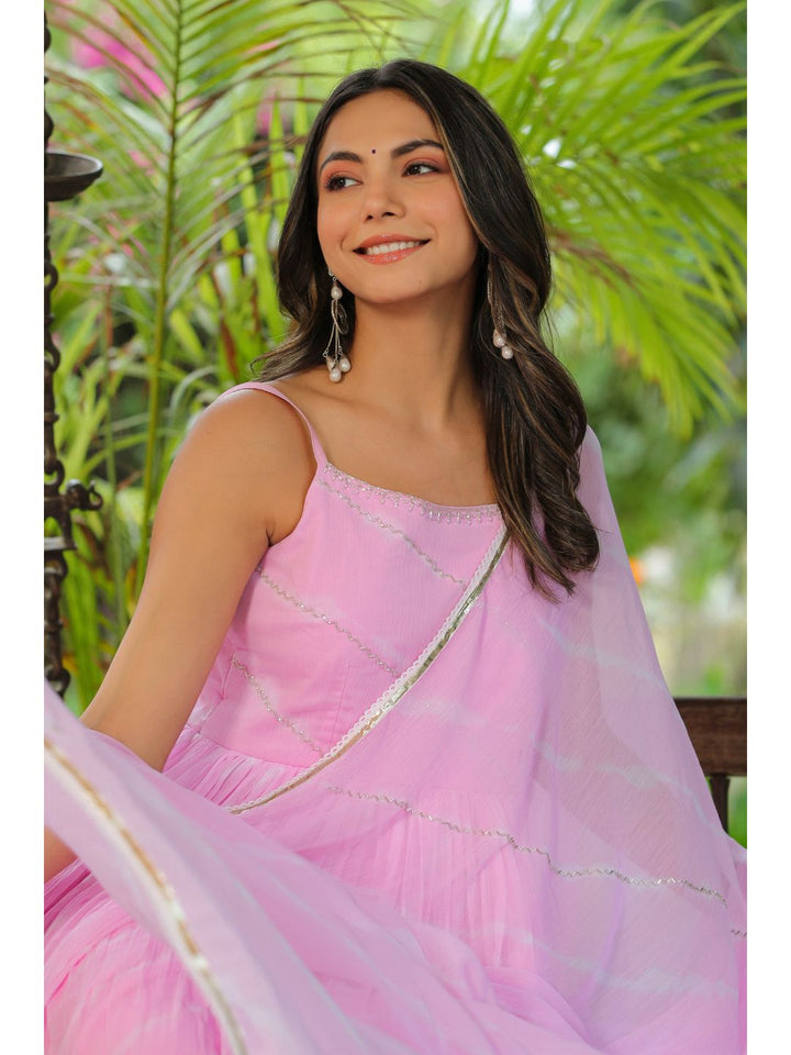 Rose Pink Handwork Leheriya Chiffon Suit Set
