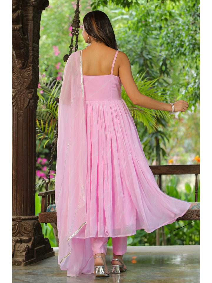 Rose Pink Handwork Leheriya Chiffon Suit Set