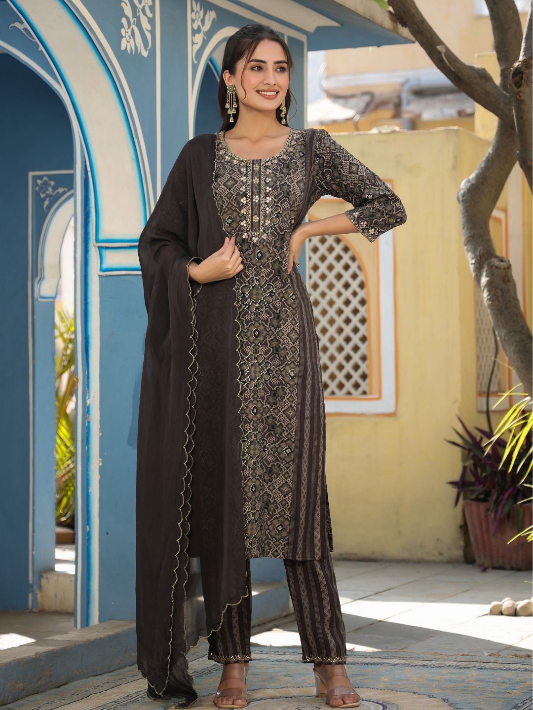 Sanari-Brown-Chanderi-Kurta-Set-with-Dupatta