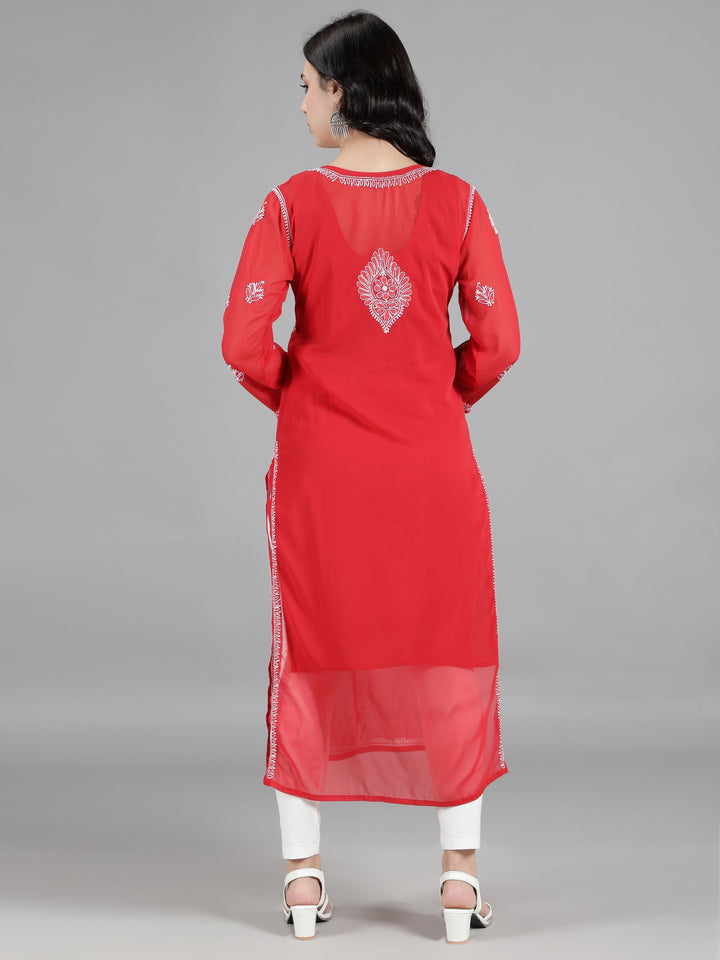Scarlet-Red-Georgette-Chikan-Kurta-with-Slip