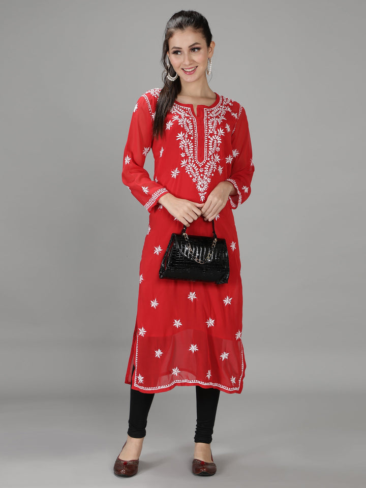 Scarlet Red Georgette Kurta with Inner Slip