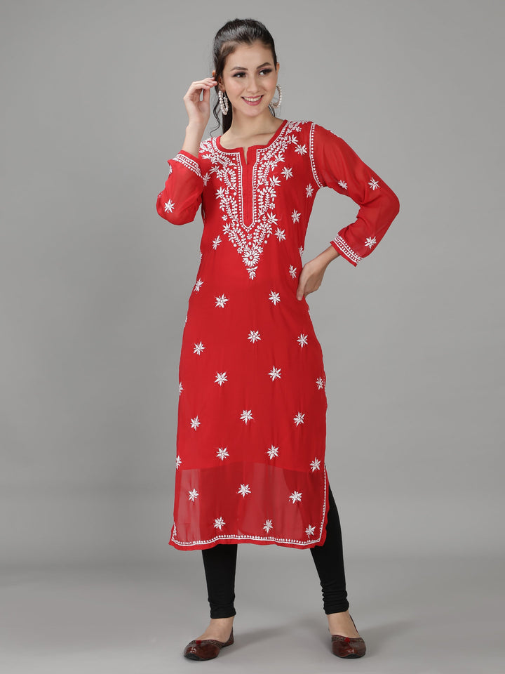 Scarlet Red Georgette Kurta with Inner Slip