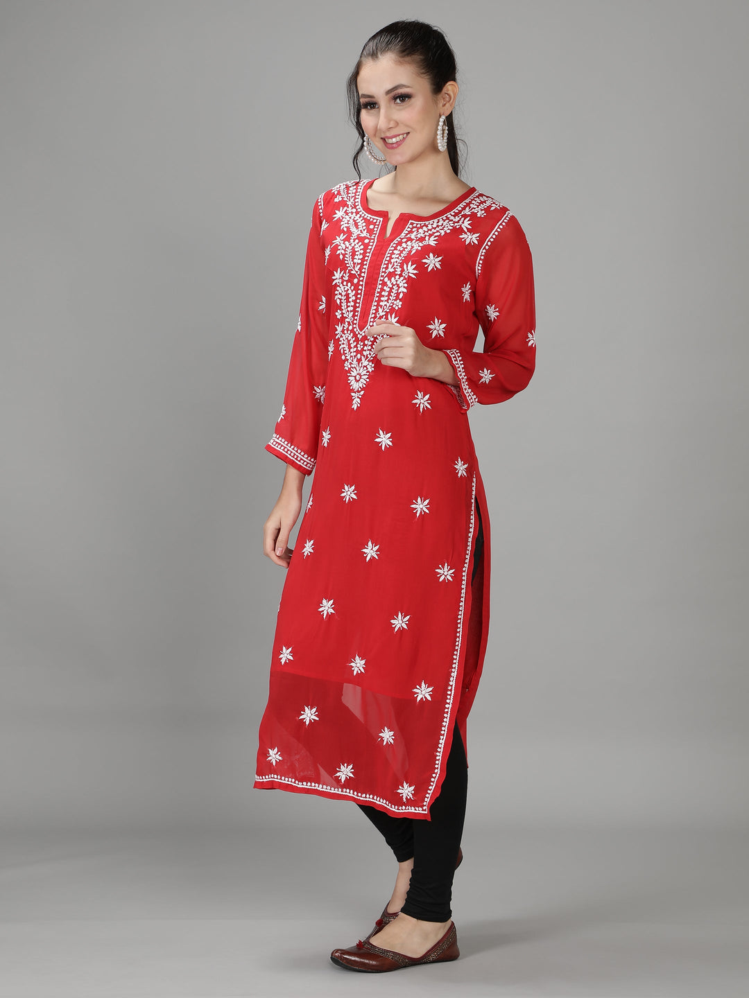 Scarlet Red Georgette Kurta with Inner Slip