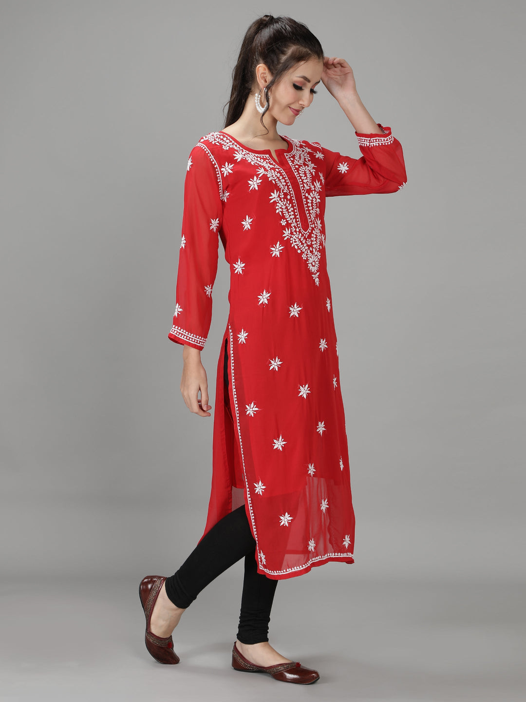Scarlet Red Georgette Kurta with Inner Slip