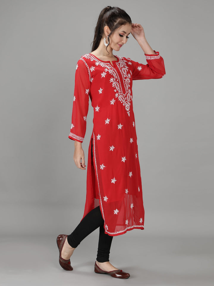 Scarlet Red Georgette Kurta with Inner Slip