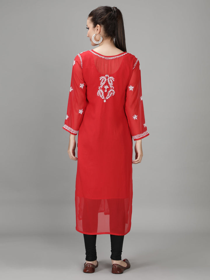 Scarlet Red Georgette Kurta with Inner Slip