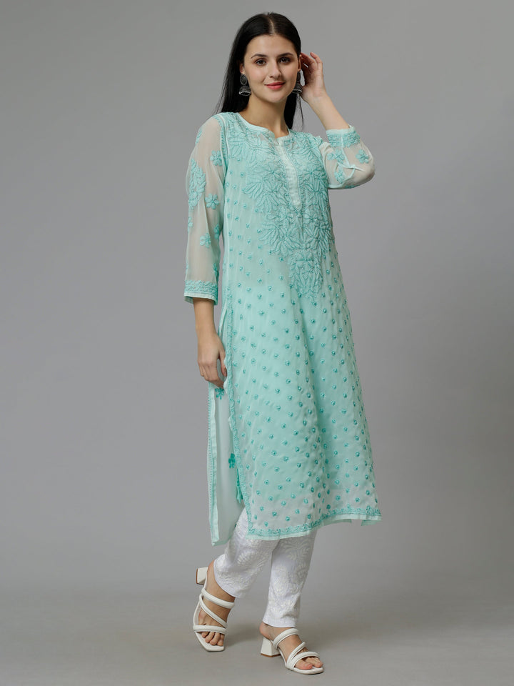 Sea-Green-Georgette-Embroidered-Chikankari-Kurta-with-Slip