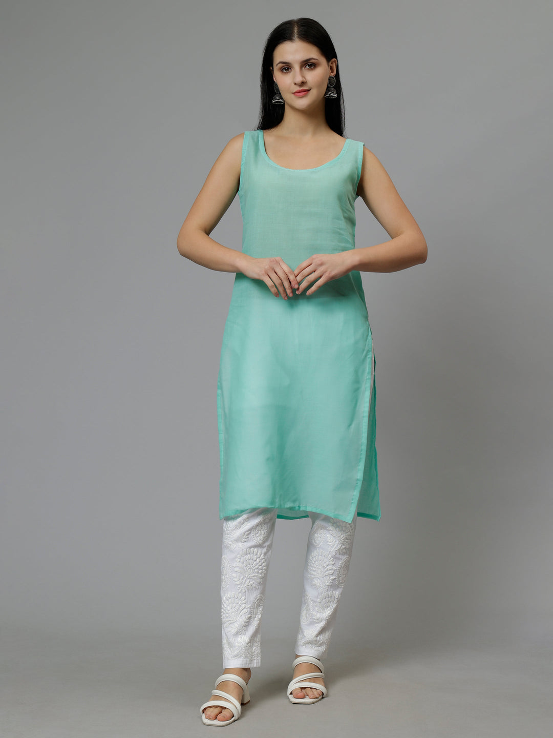 Sea-Green-Georgette-Embroidered-Chikankari-Kurta-with-Slip