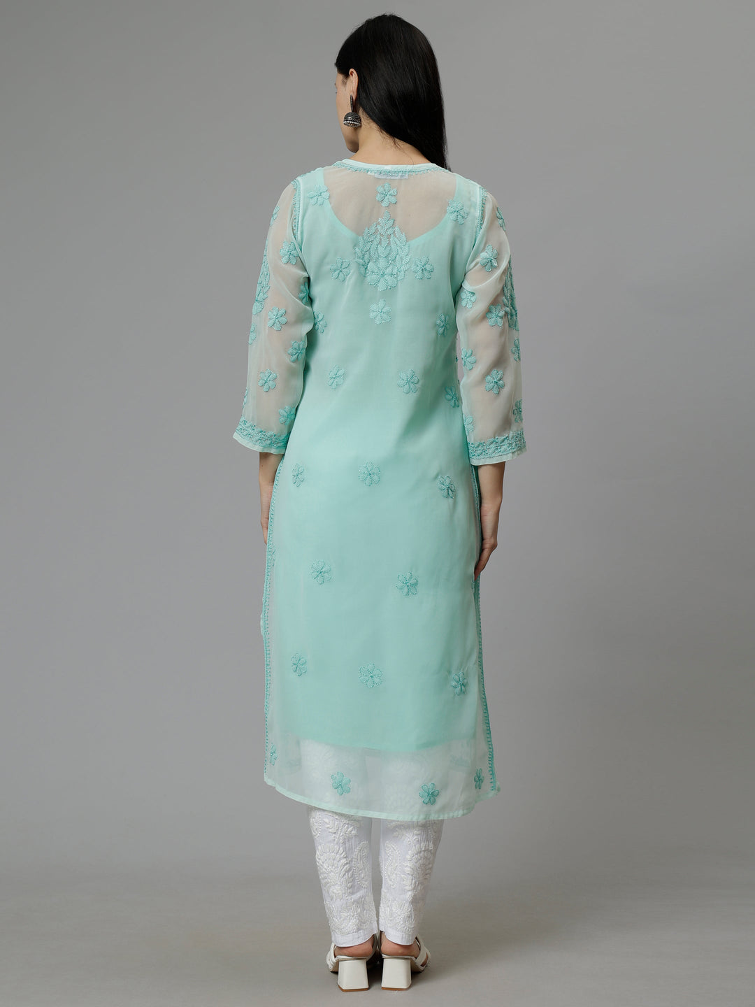 Sea-Green-Georgette-Embroidered-Chikankari-Kurta-with-Slip
