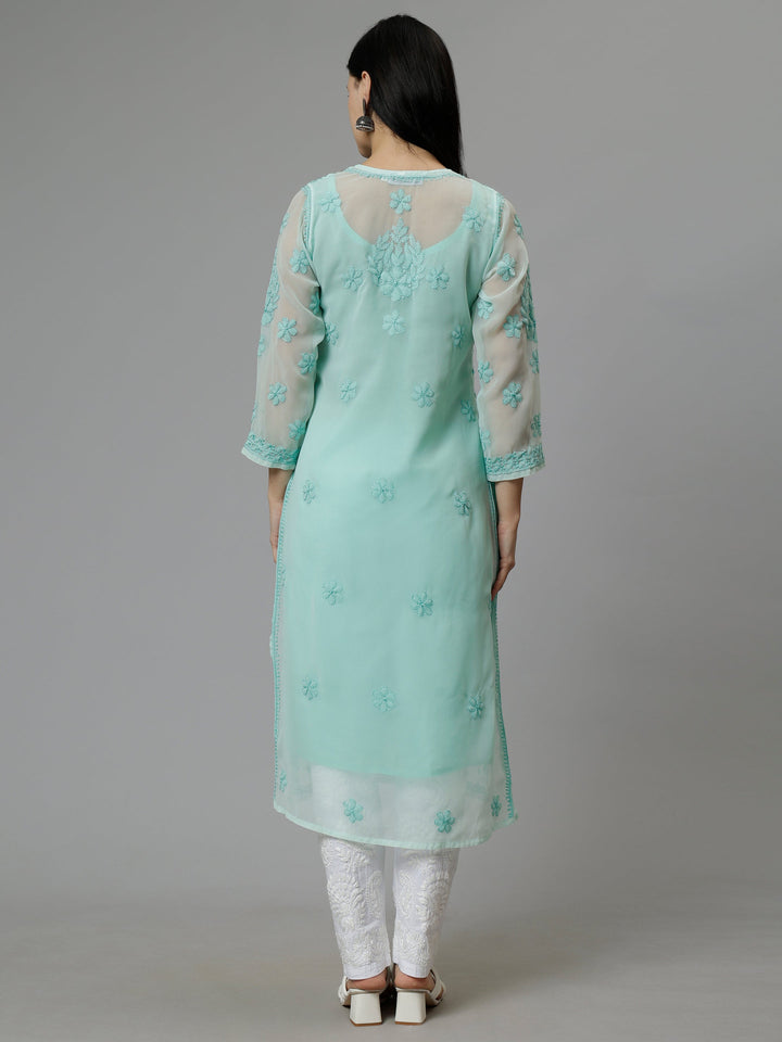 Sea-Green-Georgette-Embroidered-Chikankari-Kurta-with-Slip
