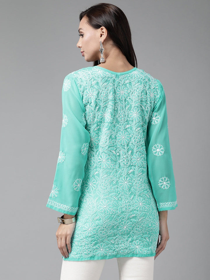 Sea-Green-Straight-Chikan-Kurti-Only