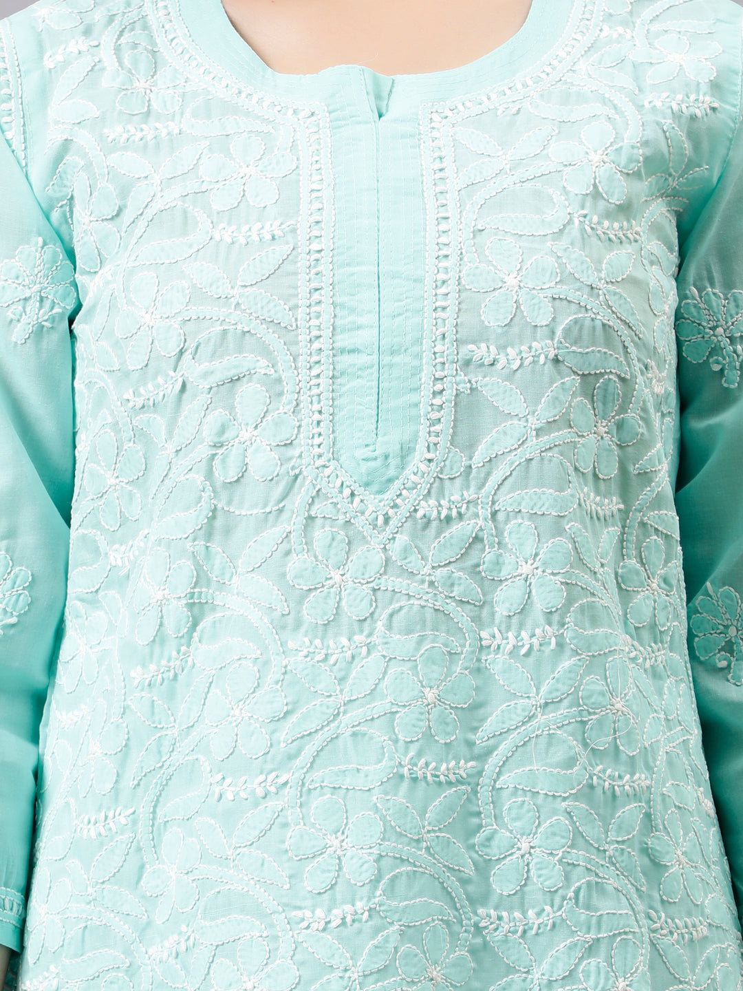 Sea-Green-Terivoil-Hand-Embroidered-Chikankari-Kurti