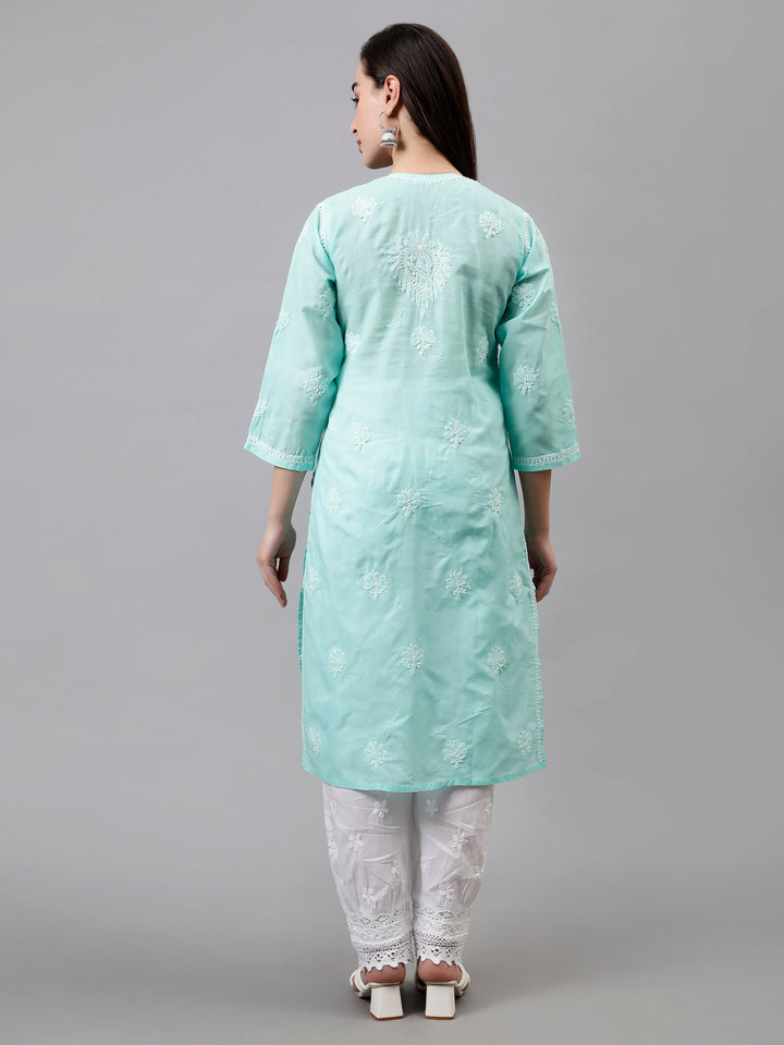Sea-Green-Terivoil-Hand-Embroidered-Chikankari-Kurti
