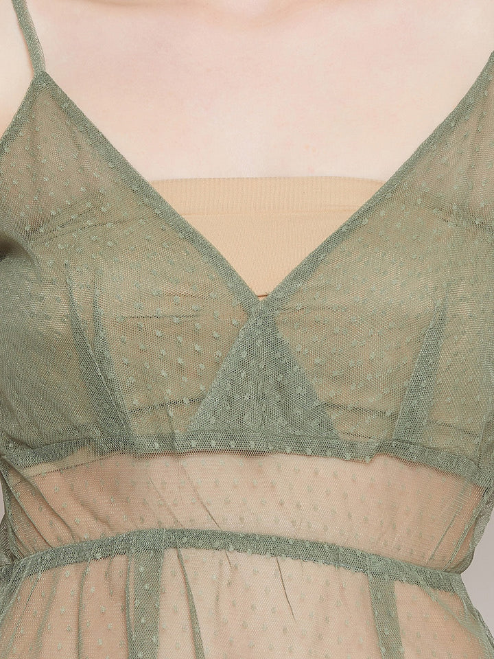 Sheer Babydoll With Thong In Mint Green
