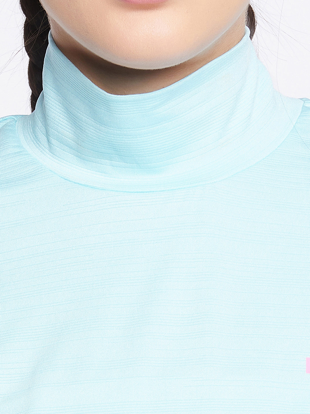 Sky Blue Comfort Fit Turtleneck Crop Top