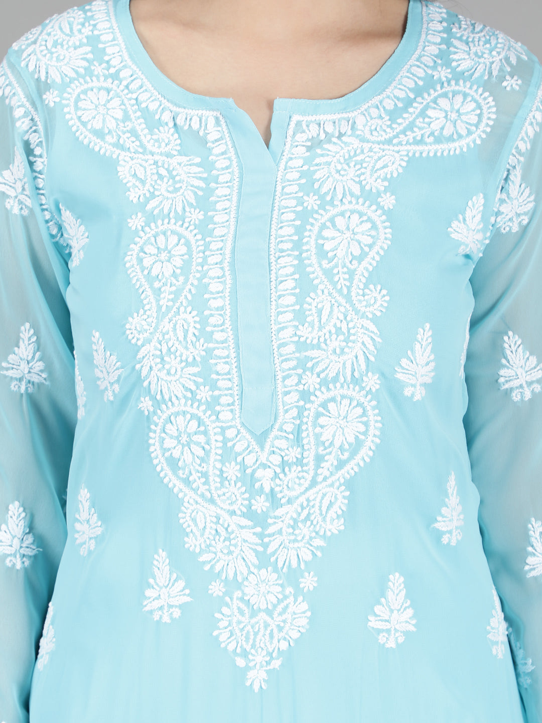 Sky Blue Georgette Chikan Kurta & Inner Slip